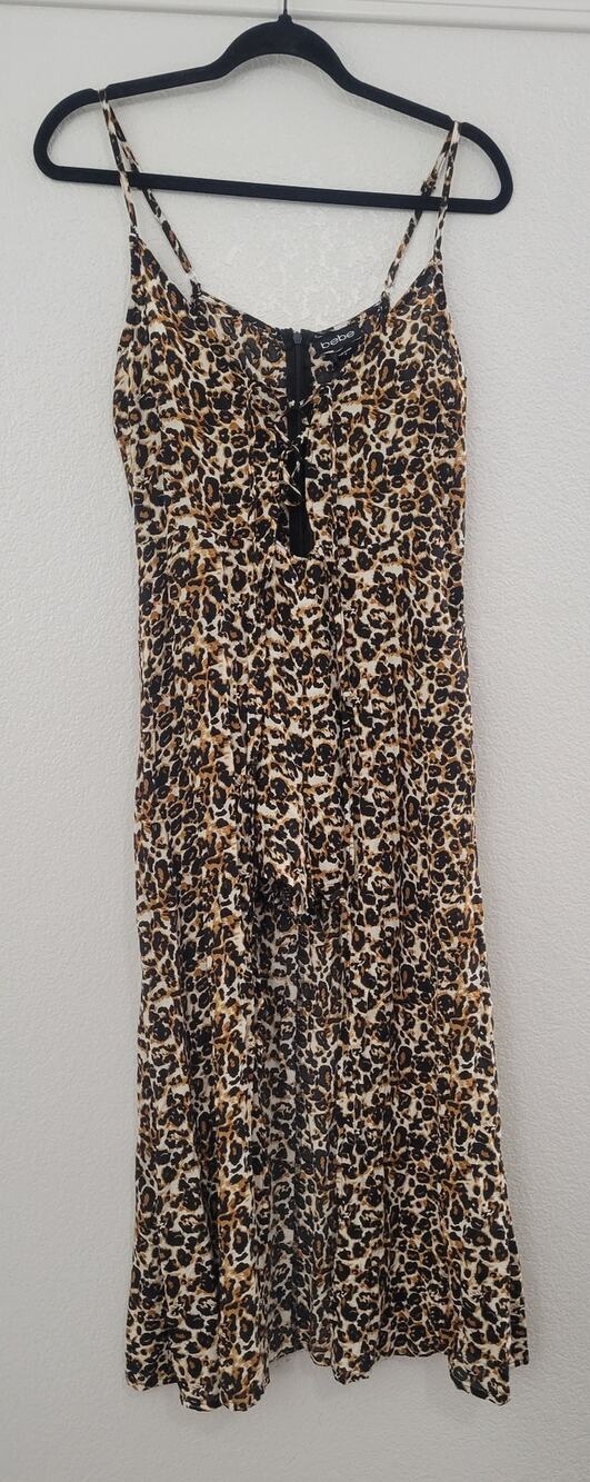 Bebe Leopard Print Romper Women's M NWT Overlay Lace Up Front Spaghetti Strap